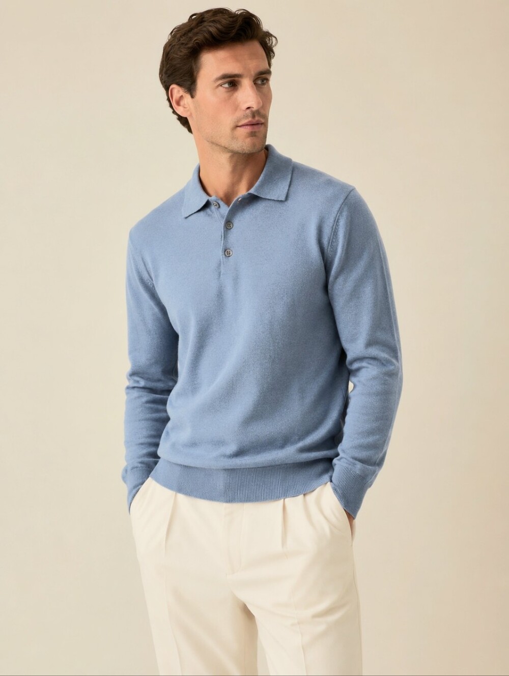 NWT Benetton 100% Pure Virgin Wool Polo Tennis Sweater M Light Blue Quiet Luxury